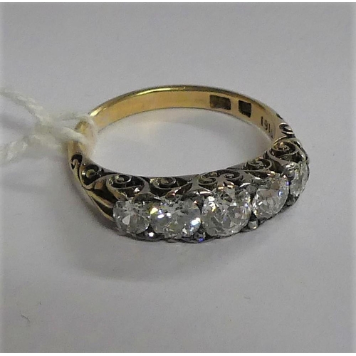 2156A - 18ct Yellow Gold Diamond Ring, Five Stone Boat Shape (Centre Diamond 0.4ct & 2 x 0.15ct each &  set ... 