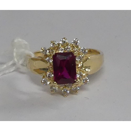 2156C - Ladies Gold Ruby & Diamond Dress Ring, size UK O.