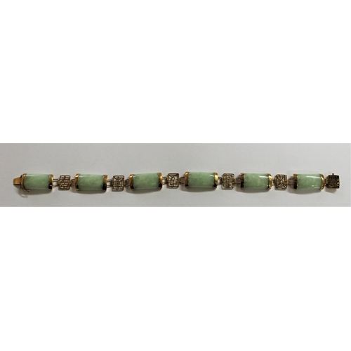 2156D - Chinese Jade & Gold Bracelet, approx 19cm long.