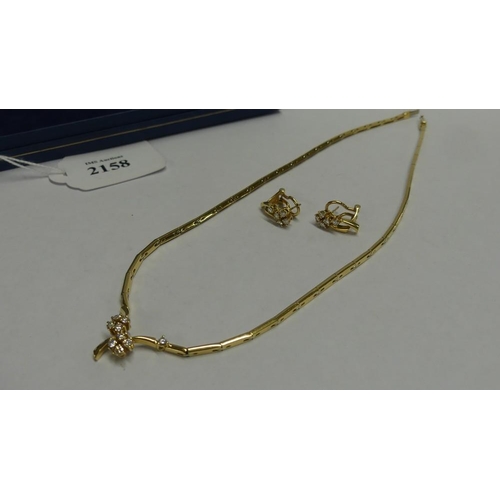 2158 - Garrard of London 18ct Gold Diamond Necklace complete with Matching Earrings. Total weight 25.6g, ne... 