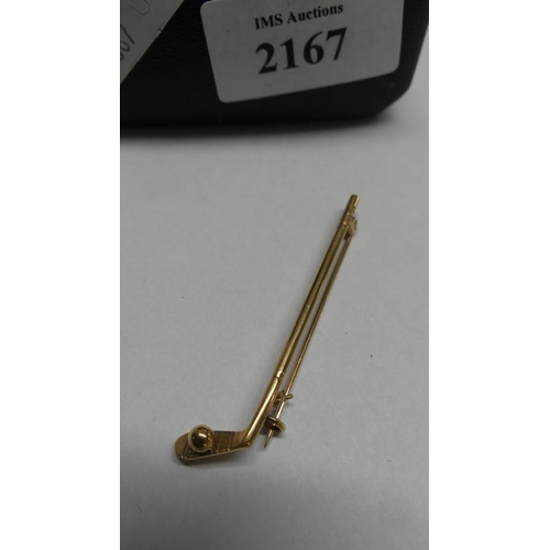 2167 - 9ct Gold Golf Club Tie Pin - 3.6g