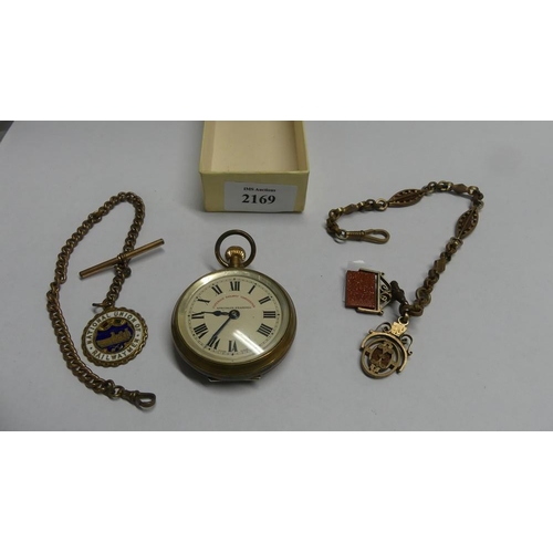 2169 - Railway Timekeeper Pocketwatch & Two Guard Chains.