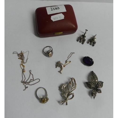 2185 - Lot of Silver Rings, Earrings and Marcasite Jewellery