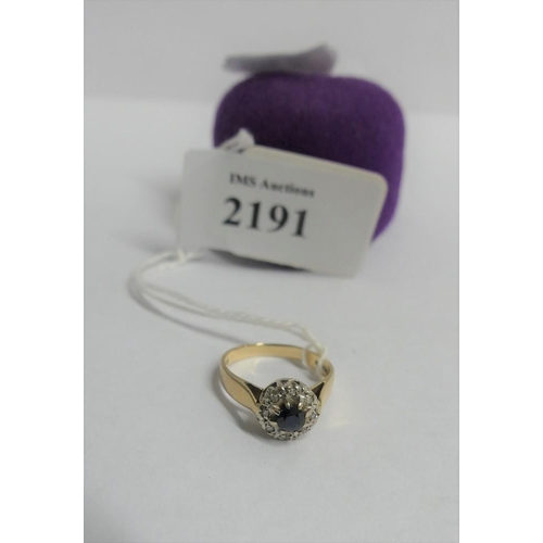 2191 - Gold Diamond Sapphire Ring - UK size K.