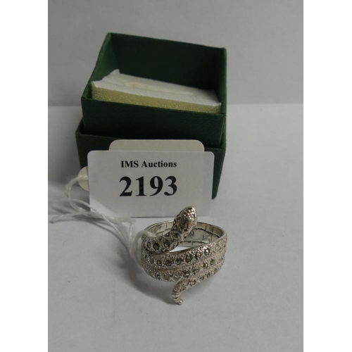 2193 - Large Silver Marcasite Snake Ring - UK P.