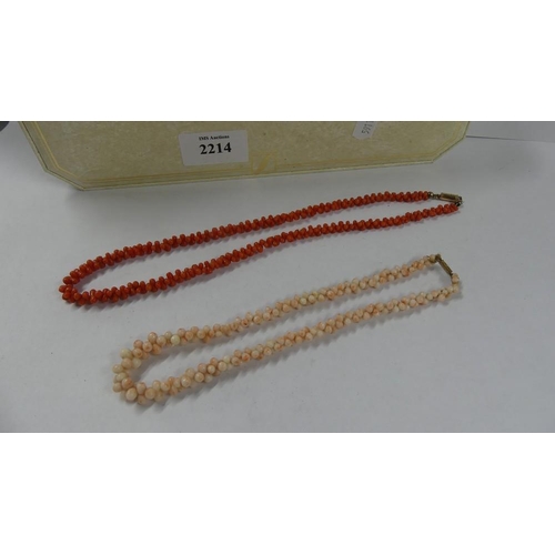 2214 - 2 x Antique Coral Necklaces