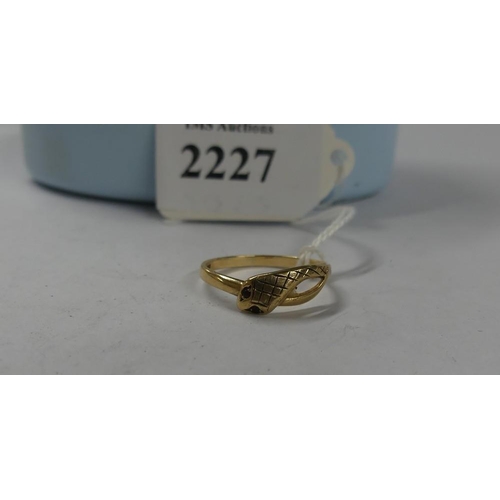 2227 - Gold Gem Set Snake Ring - UK Size O.