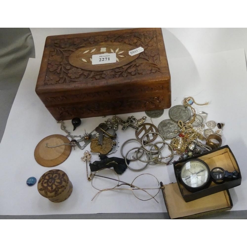 2271 - Box - Costume Jewellery, Medallions, Compass etc.