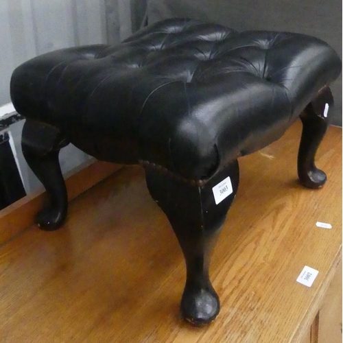 3003 - Black Leather Chesterfield Footstool