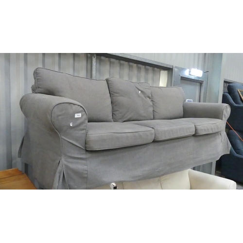 3004 - Grey Fabric Upholstered 3 Seat Sofa With Loose Covers.