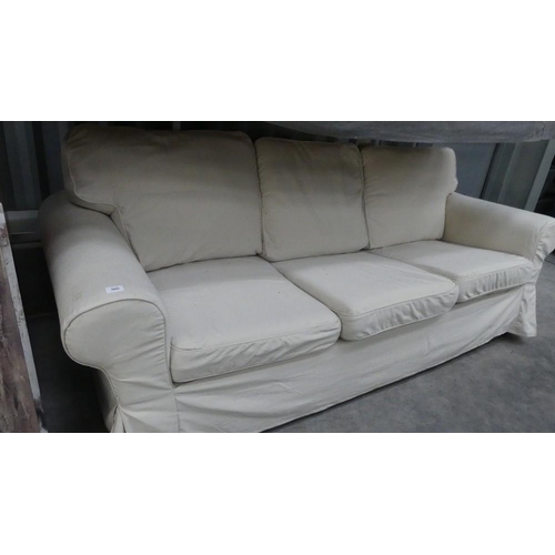 3005 - Cream 3 Seat Sofa With Loose Covers.