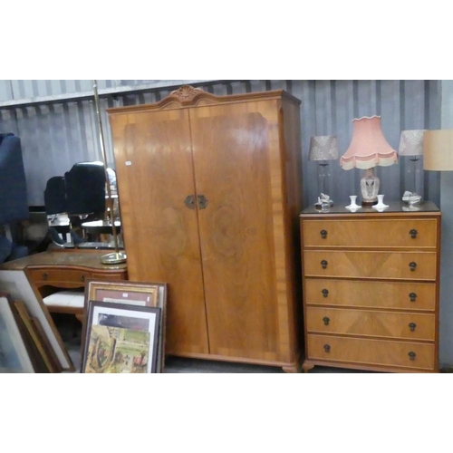 3009 - Walnut Wardrobe, Chest, Dressing Table & Stool