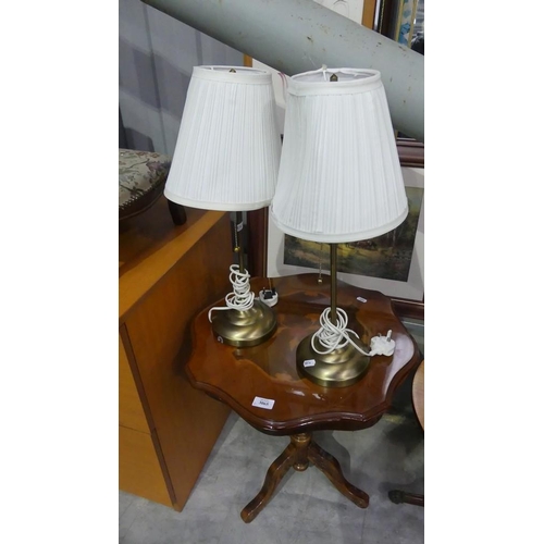 3065 - Italian Inlaid Occasional Table & Pair Brass Bedside Lamps