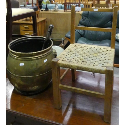 3076 - Brass Coal Box & Childs Chair