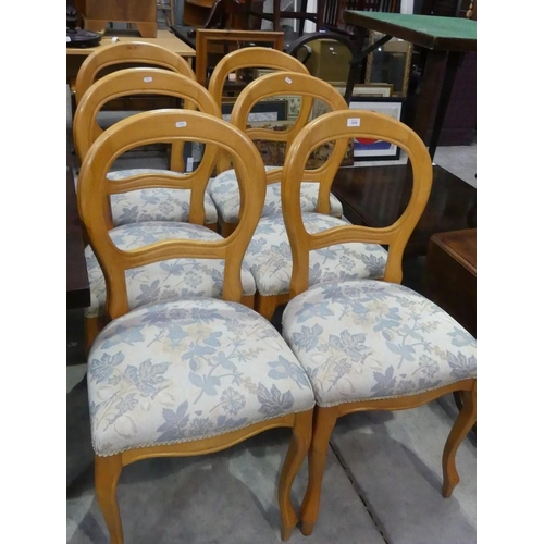 3098 - 6 Modern Balloon Back Chairs With Blue Floral Upholstery.