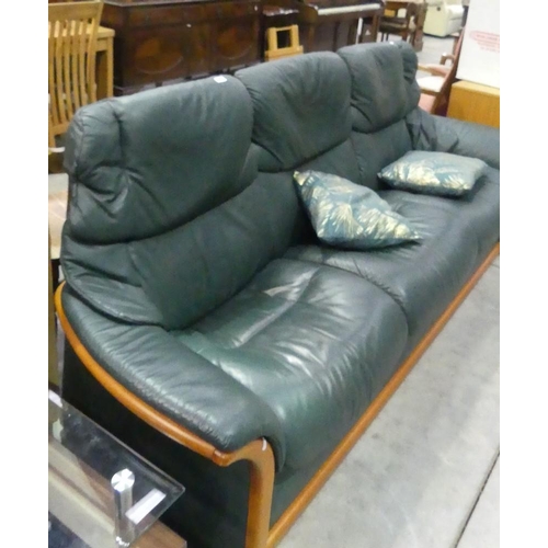 3113 - Stressless Green Leather 3 Seat Sofa