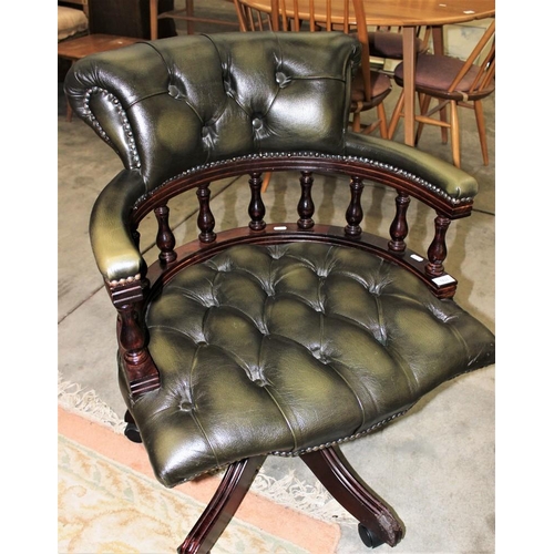 3121 - Green Leather Captains Chair