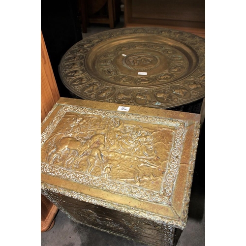 3210 - Brass Coal Box & Anglo Indian Brass Top Table