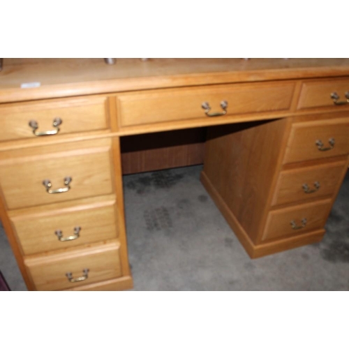 3218 - Light Oak Twin Pedestal Desk