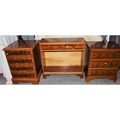 3234 - Yew 3 Drawer Chest, Bookcase & Stereo Cabinet