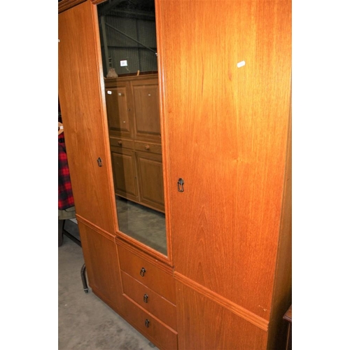 3252 - Teak Mirror Door Wardrobe