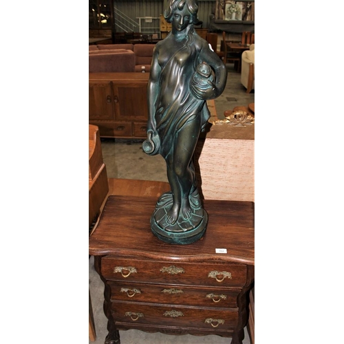 3261 - Oak 3 Drawer Chest and a Plaster Figure of a Young Lady