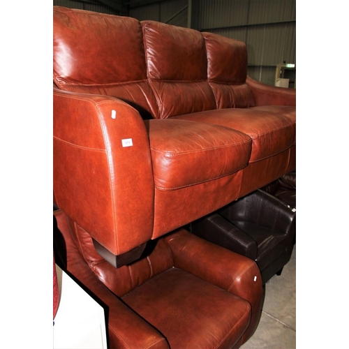 3275 - Brown Leather 3 Seat Sofa with Matching Chair