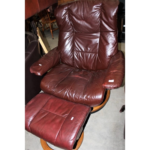 3277 - Stressless Ox Blood Leather Recliner and Stool