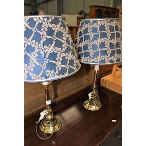 3281 - Pair of Brass Table Lamps and Shades