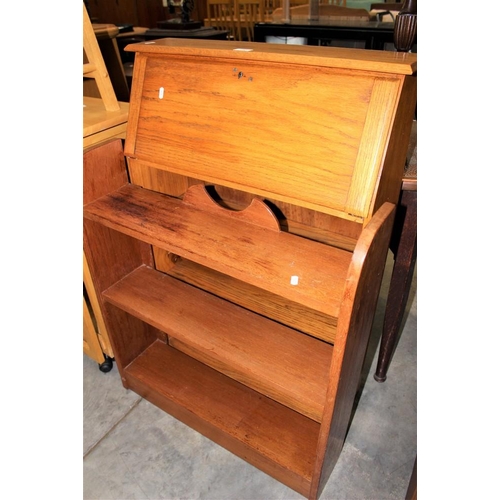 3283 - Oak Writing Bureau and a Teak Open Bookcase