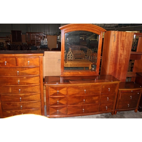 3303 - Mahogany 8 Drawer Chest, Dressing Chest with Mirror and Matching Bedside