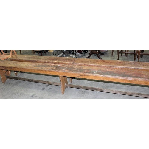 3340 - Pair of Vintage Pine Benches, Approximately 295cm Long