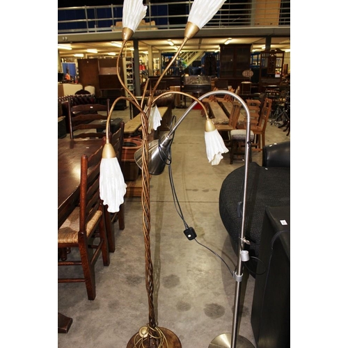 3353 - Chrome Reading Lamp and a Modern 5 Branch Standard Lamp