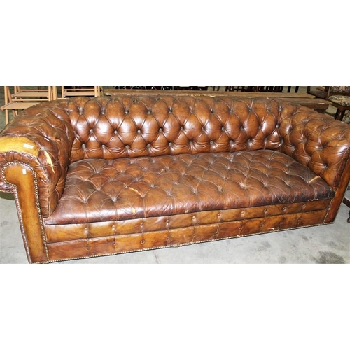 3356 - Vintage Leather Button Back Chesterfield Style Club Sofa