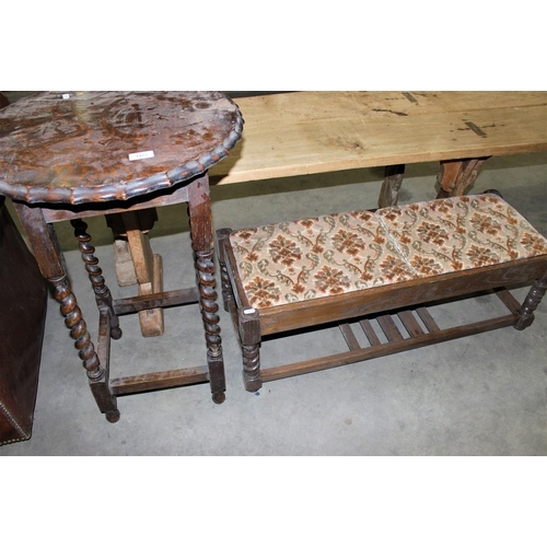 3357 - Oak Barley Twist Stool, Occasional Table & Centre Table.