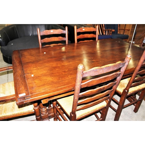 3359 - Oak Pull-Out Dining Table & 6 Rush Seated Chairs.