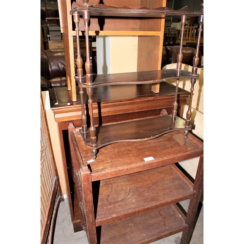 3362 - Mahogany Bookcase, Pine Bookcase, 3 Tier Trolley & Hanging Rack.