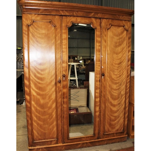 3382 - Victorian Satin Birch Triple Wardrobe.