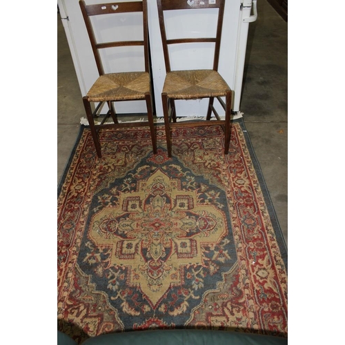 3399 - Pair Oak Bedroom Chairs & Geometric Rug