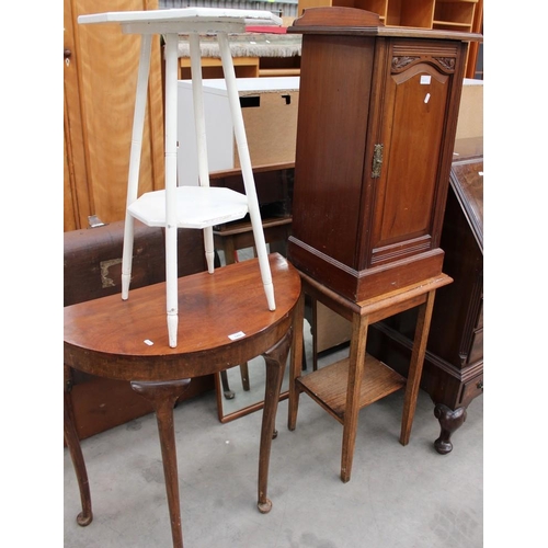 3410 - Mahogany Pot Cupboard, Mirror, Half Moon Table & 2 Occasional Chairs