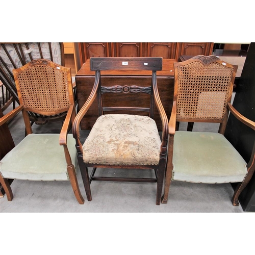 3414 - Pair Bergiere Elbow Chairs & Regency Mahogany Elbow Chair