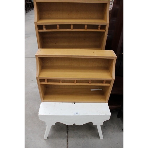 3421 - Painted Pine Stool, 2 Rope Top Stools & 2 Spice Racks