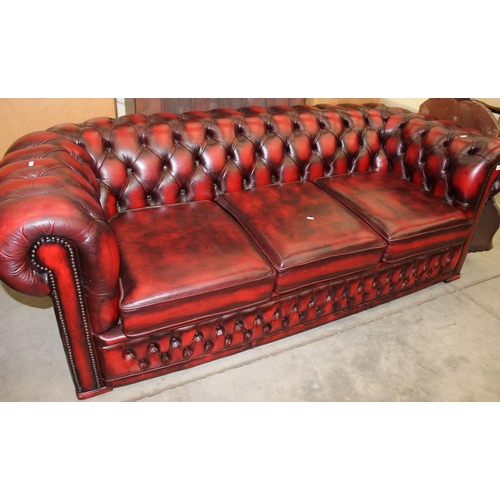 3434 - Oxblood Leather Chesterfield 3 Seat Sofa