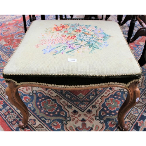 3438 - Victorian Mahogany Cabriole Leg Stool with Tapestry Seat