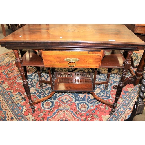 3439 - Victorian Rosewood Inlaid Fold Over Games Table