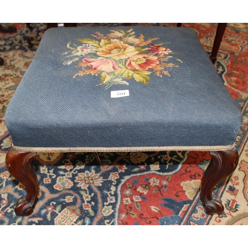 3444 - Victorian Mahogany Cabriole Leg Stool with Tapestry Seat