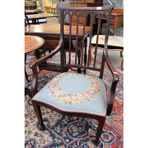 3445 - Edwardian Mahogany Elbow Chair with Tapestry Seat