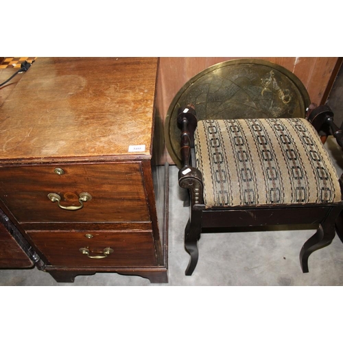 3455 - Anglo Indian Brass Top Table, Piano Stool & 2 Drawer Filing Cabinet