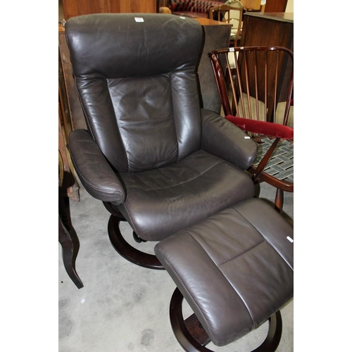 3456 - I.M.G. of Norway Brown Leather Swivel Chair & Stool