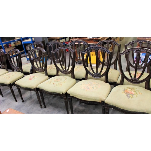 3467 - 12 Victorian Mahogany Shield Back Dining Chairs with Tapestry Seats